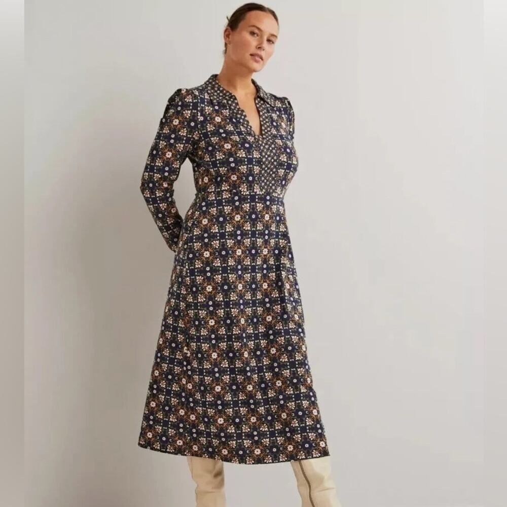 Boden Bloom Tile Print Jersey Midi Dress Size 6 US 6R Business Casual Bohemian